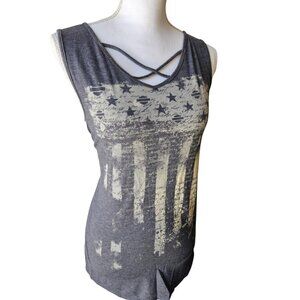 Harley Davidson Women's Size Large Gray Sleeveless American Flag Top